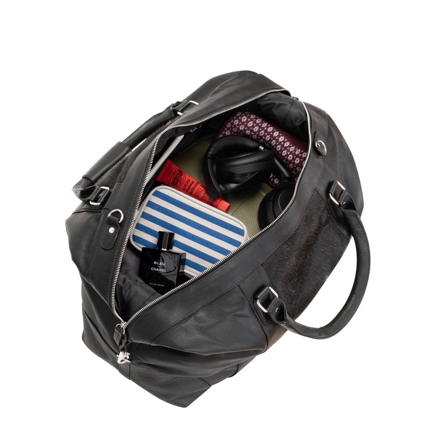 Sable Hair-On Duffle – Black Leather & Cowhide Weekender