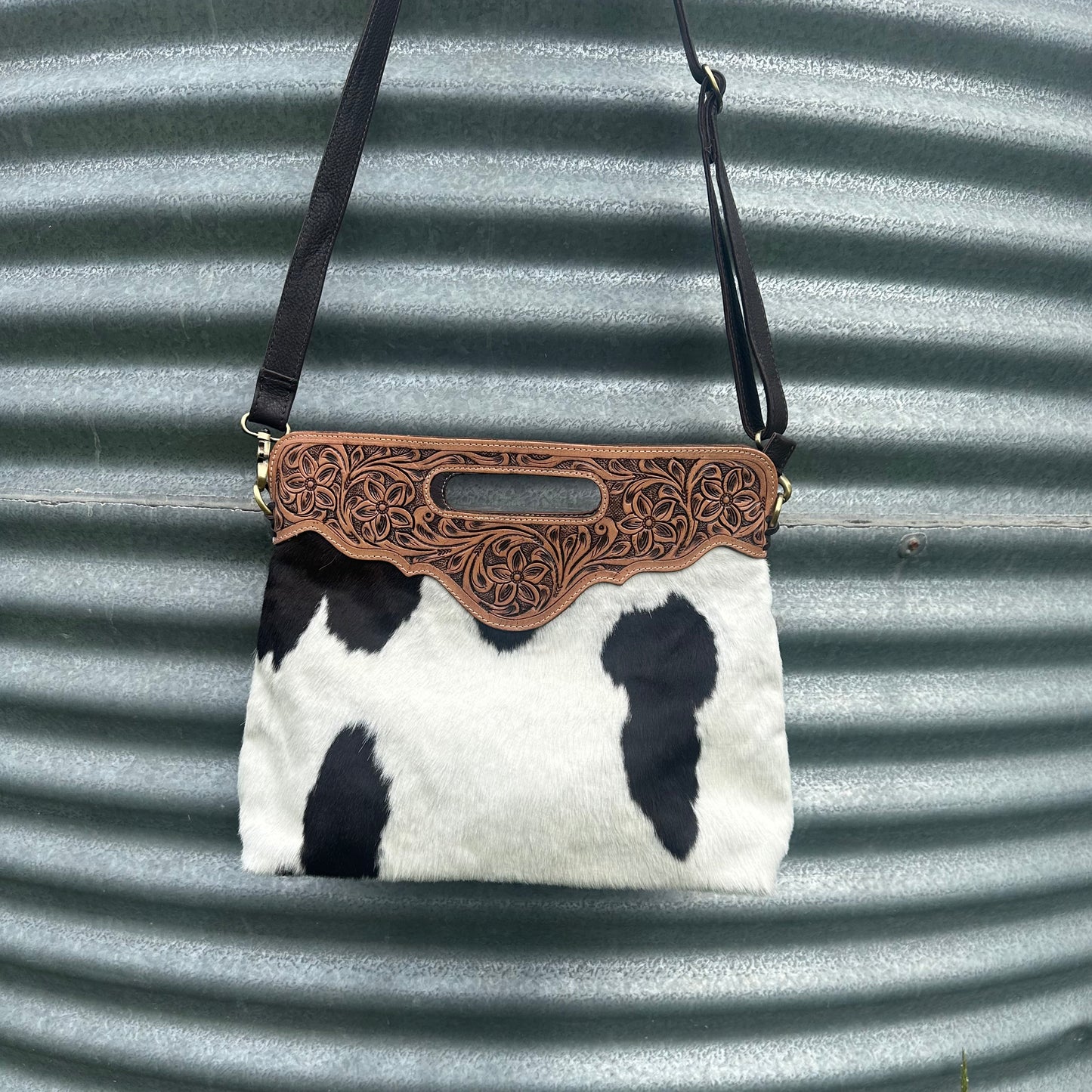 Bianca Large Tooled Leather & Cowhide Bag