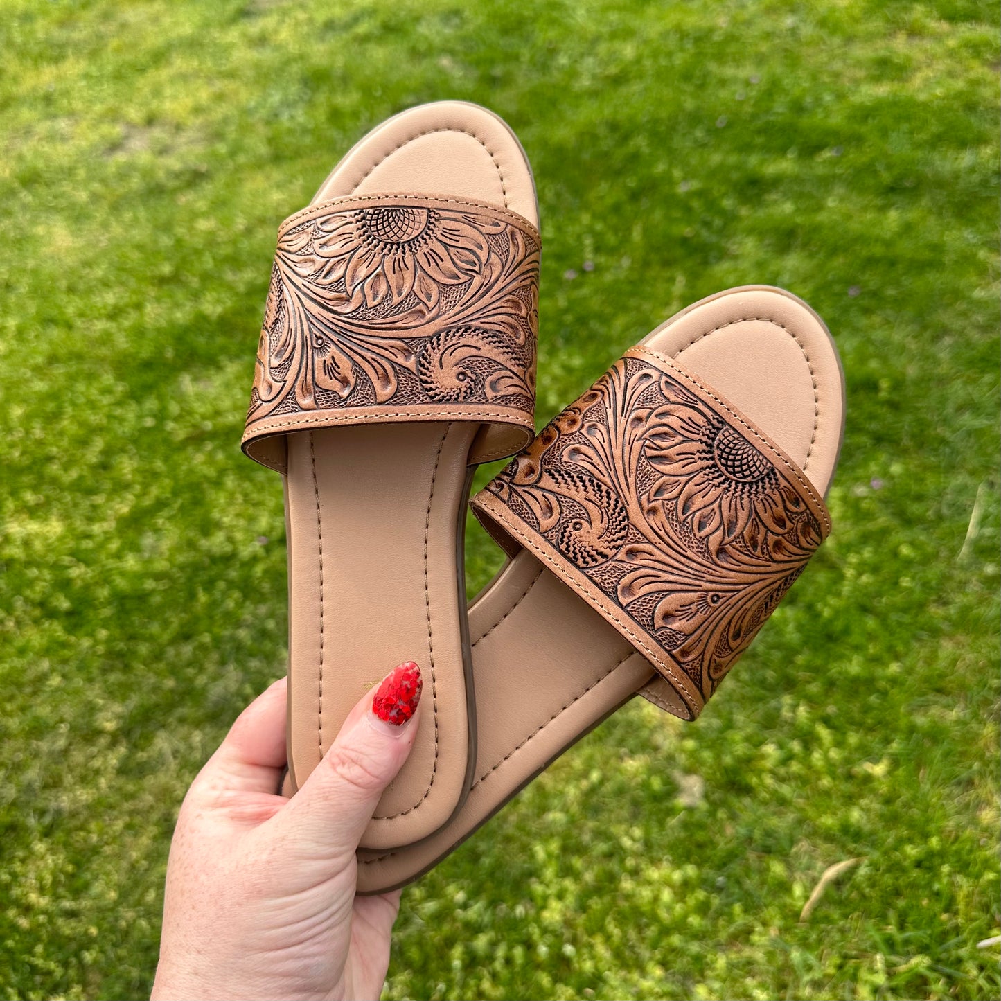 Jacinta Tooled Leather Slides