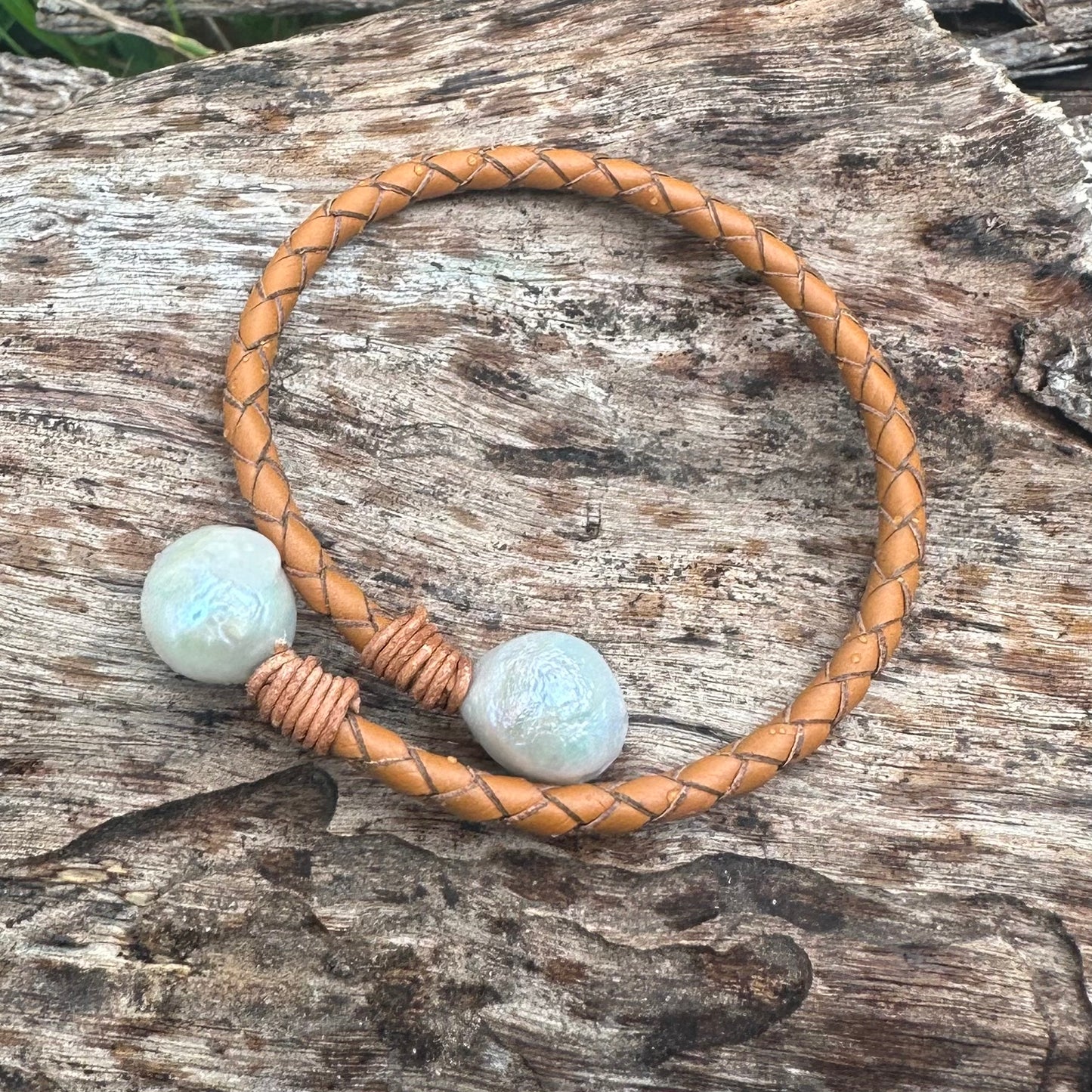 Braided Leather & Pearl Bracelet