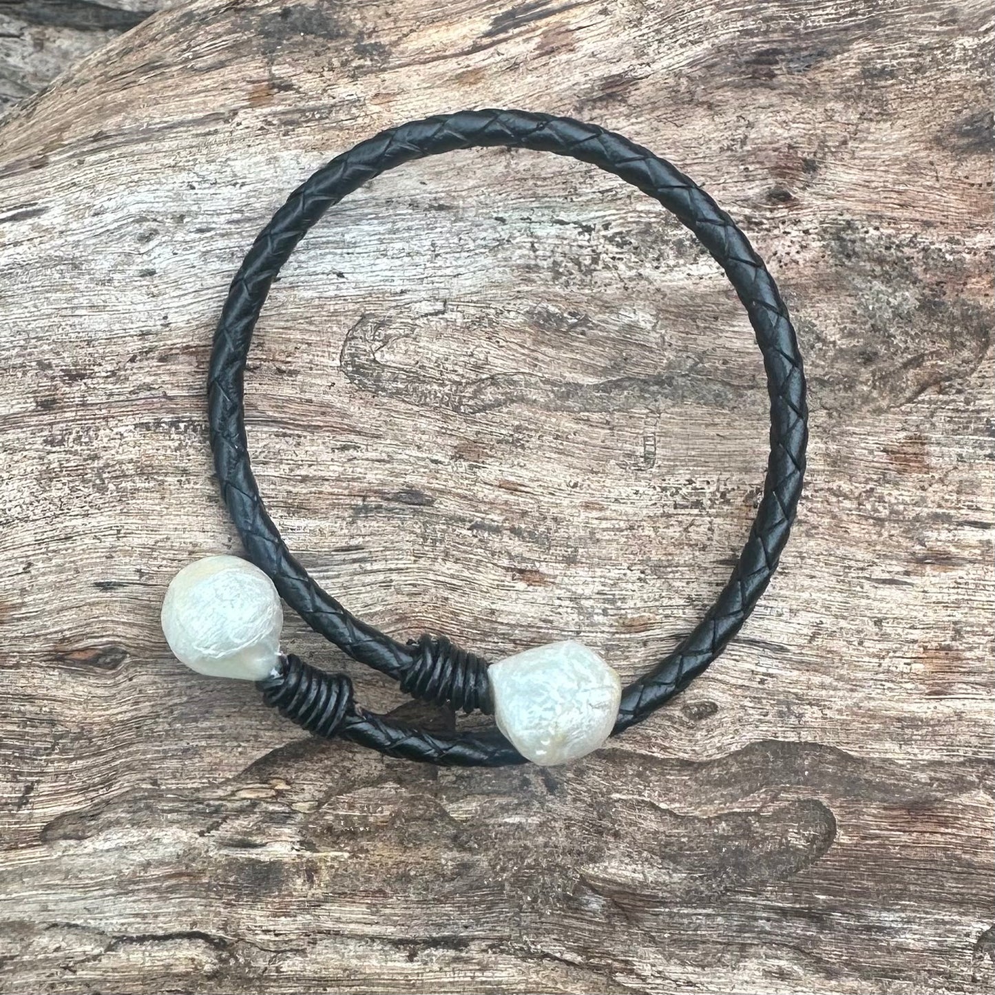 Braided Leather & Pearl Bracelet