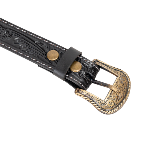 Embossed Leather Belt - Black