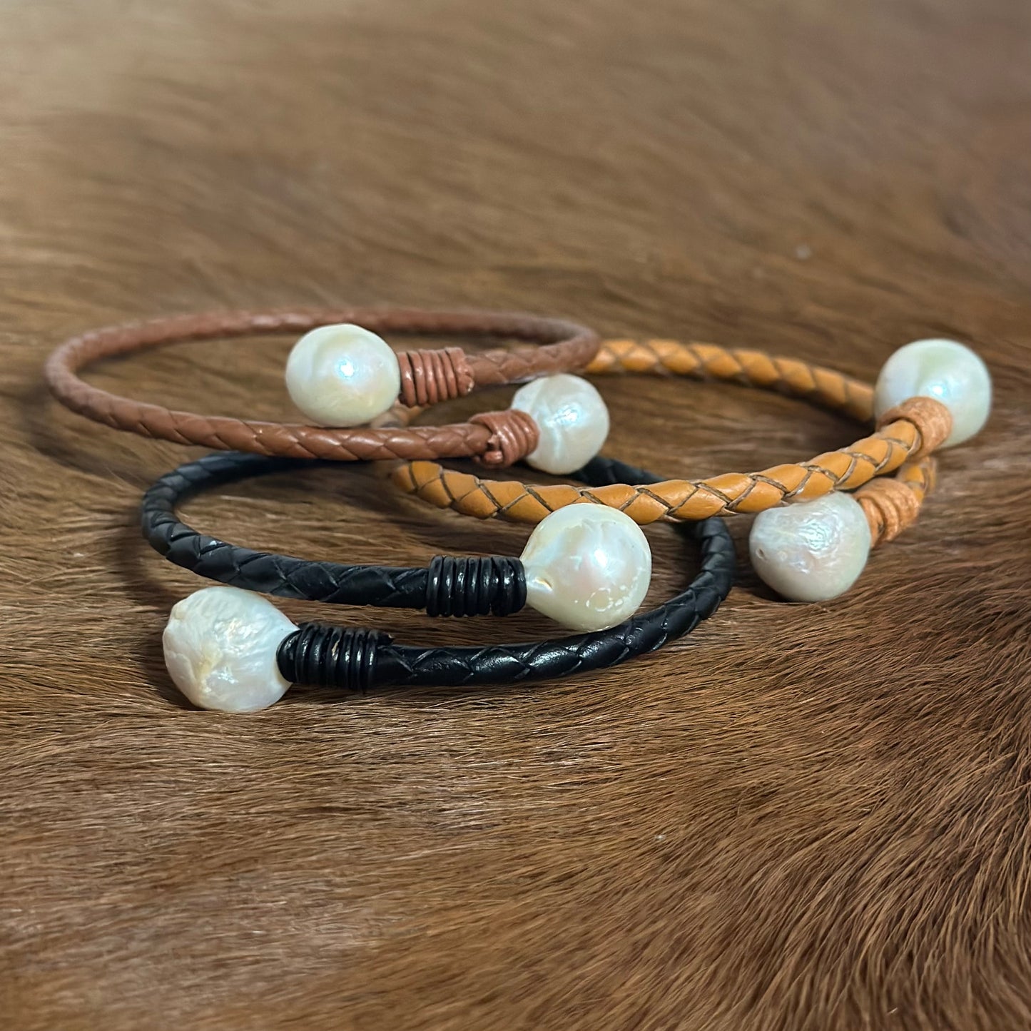 Braided Leather & Pearl Bracelet