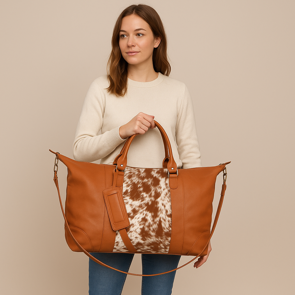Outback Hair-On Duffle – Tan Leather & Cowhide Travel Bag