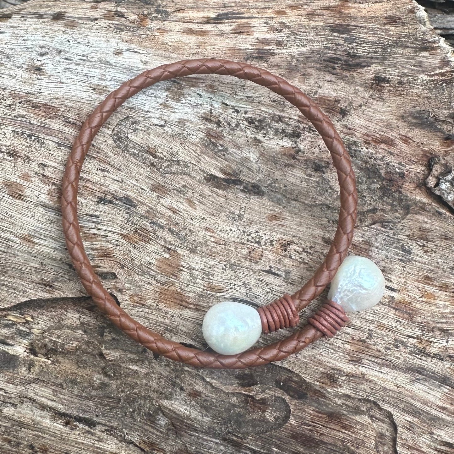 Braided Leather & Pearl Bracelet
