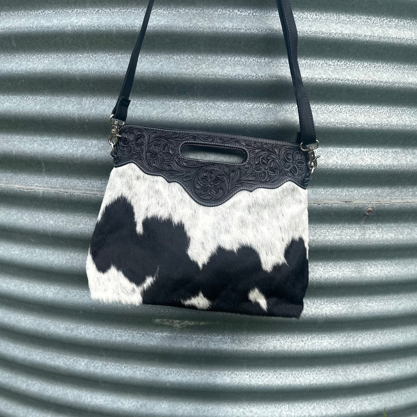 Bianca Large Tooled Leather & Cowhide Bag