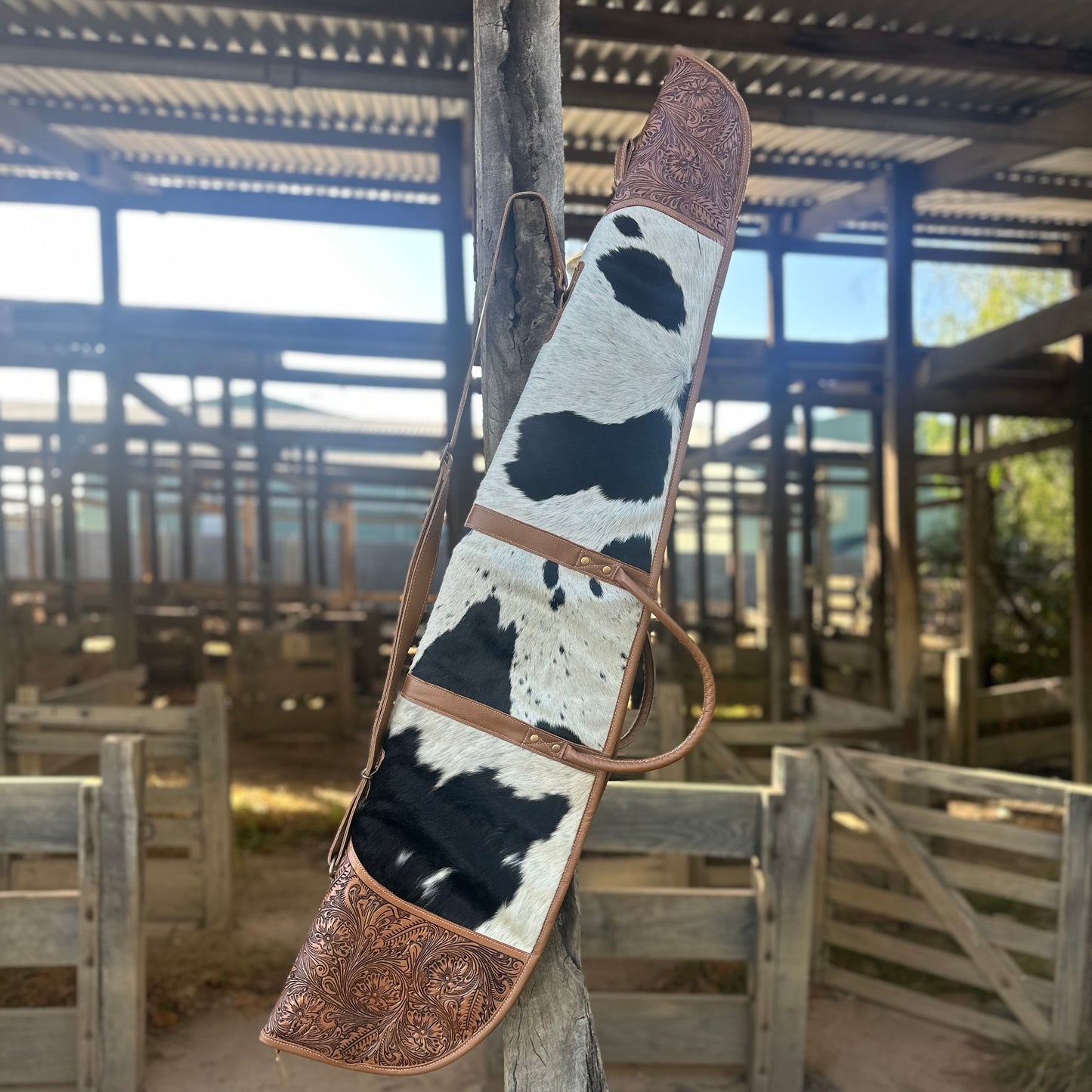 Cowhide Rifle Bag with Tooled Leather