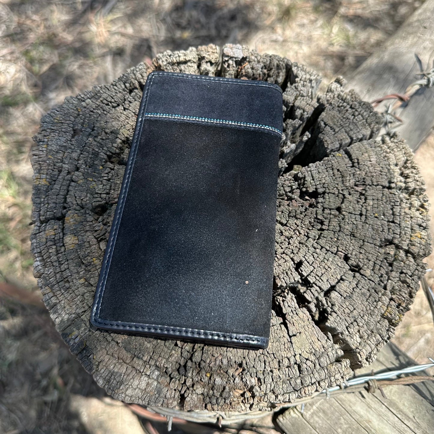Ravenhide Embroidered Leather Wallet in Coal Black