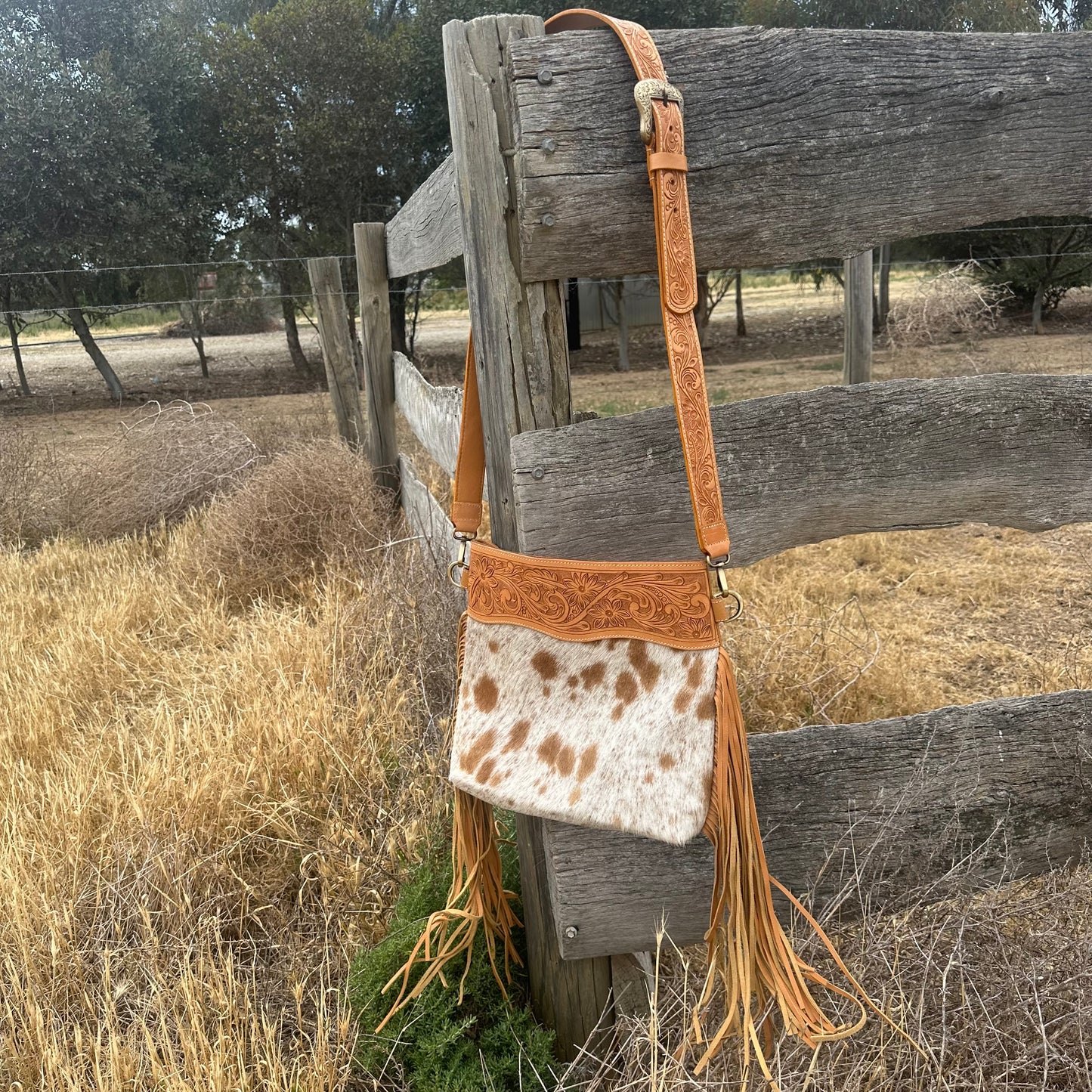 Penny - Medium Tooled Leather Sling Cowhide Bag