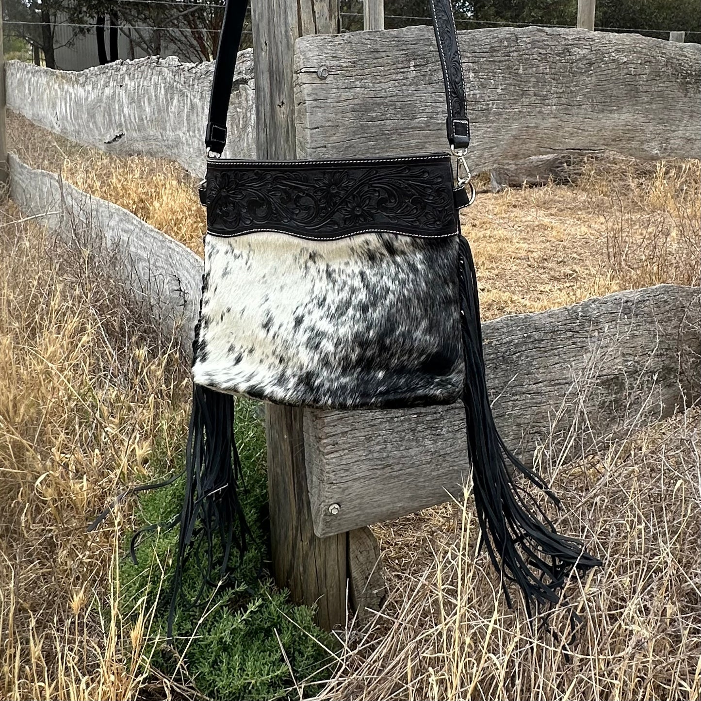 Penny - Medium Tooled Leather Sling Cowhide Bag