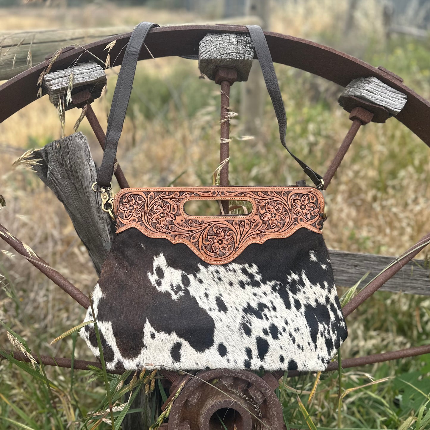 Bianca Large Tooled Leather & Cowhide Bag
