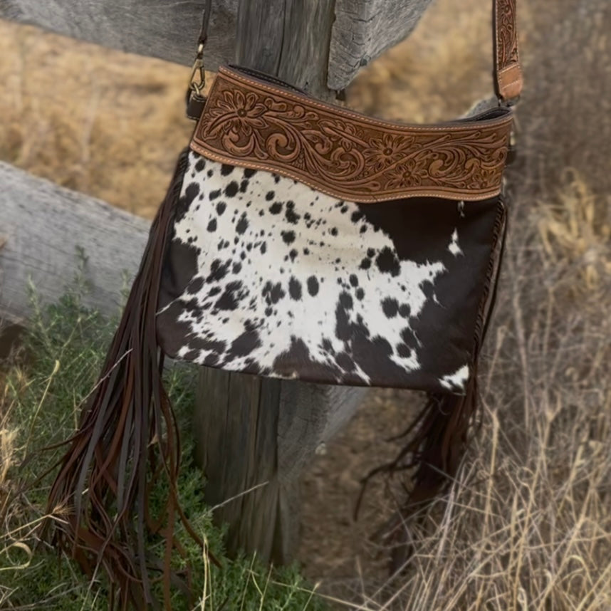 Penny - Medium Tooled Leather Sling Cowhide Bag