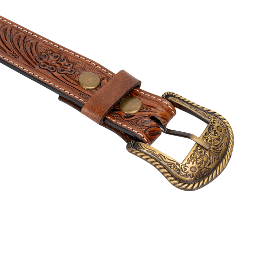 Embossed Leather Belt - Light Brown