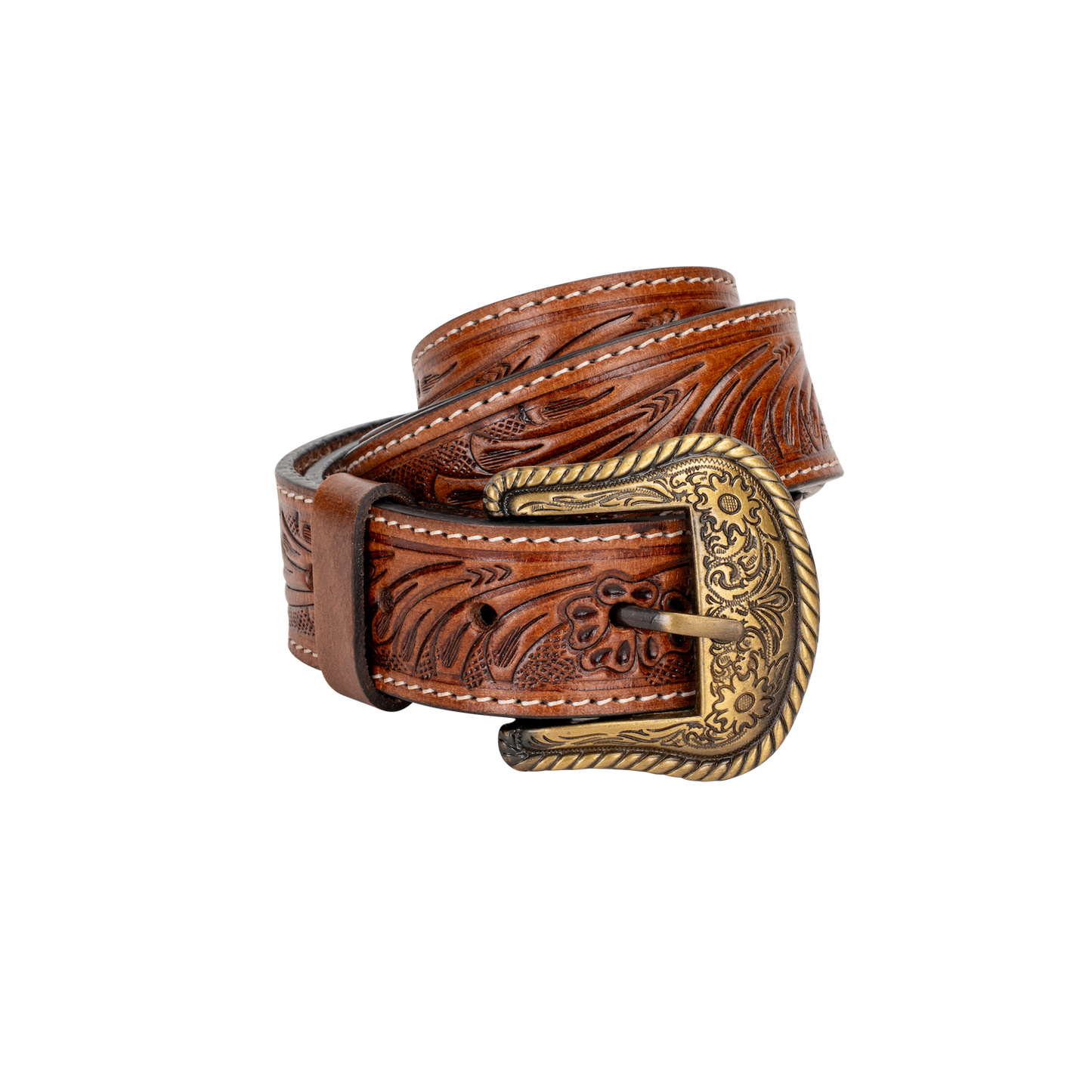 Embossed Leather Belt - Light Brown