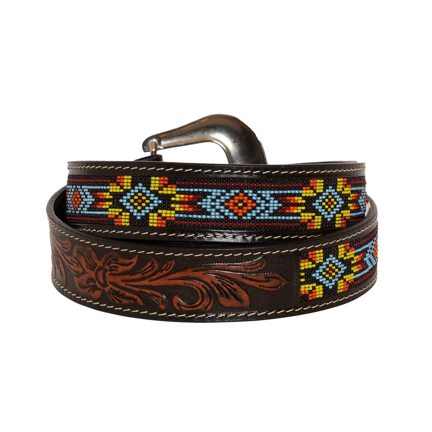 Polly Beaded & Hand-Tooled Leather Belt