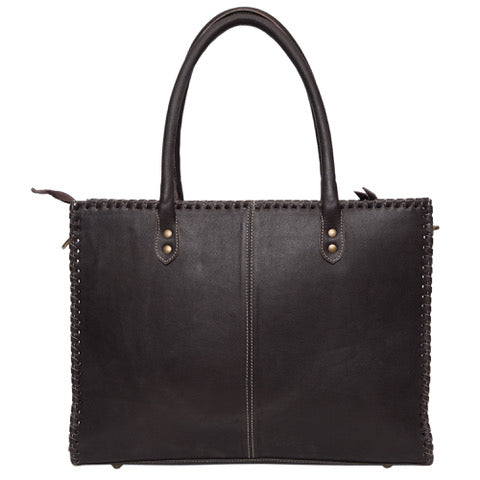 Tooled Leather & Cowhide Tote Bag