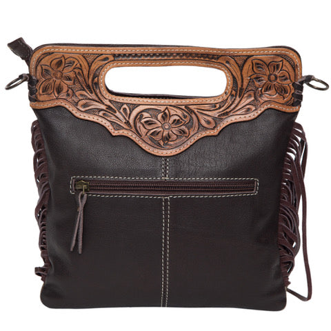 Tahlia - Tooled Leather & Cowhide Sling Bag with Fringe