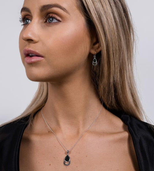 Marcasite & Onyx Teardrop Necklace