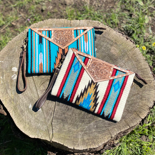 Large Tooled Saddle Blanket Clutch Bag