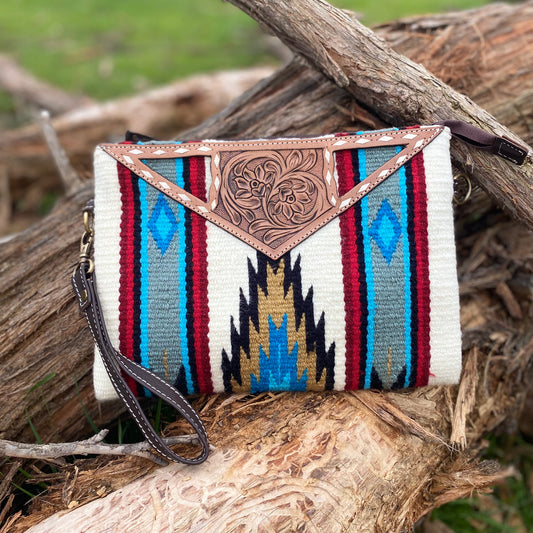 Large Tooled Saddle Blanket Clutch Bag