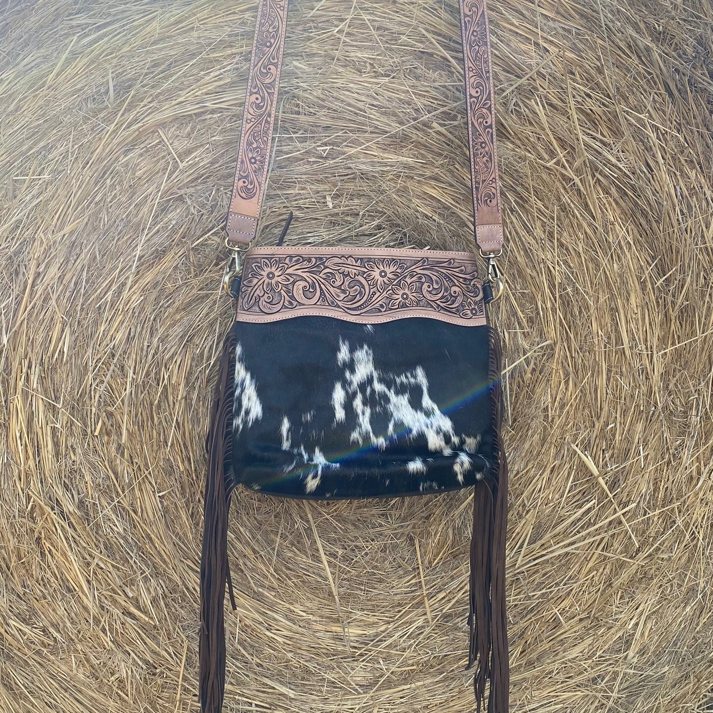 Penny - Medium Tooled Leather Sling Cowhide Bag