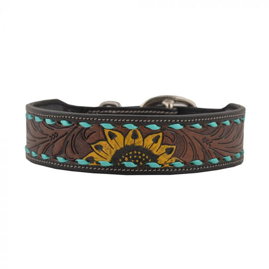 Handtooled Sunflower Dog Collar