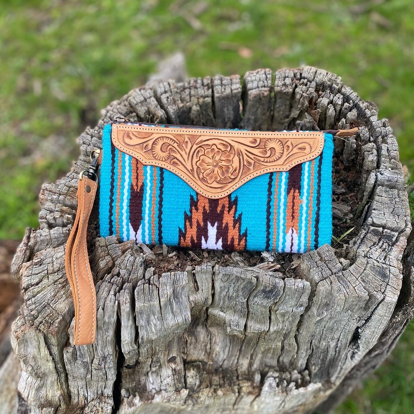 Tooled Saddle Blanket Clutch