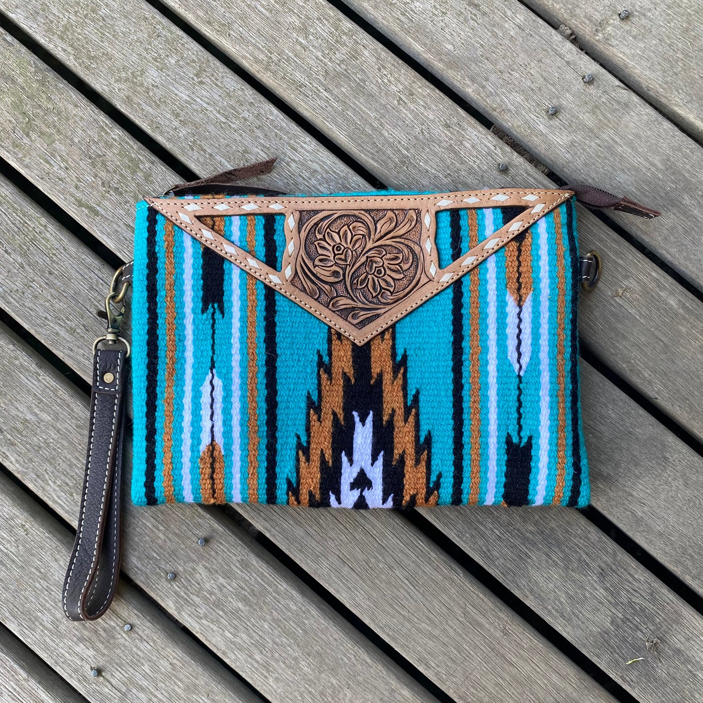 Large Tooled Saddle Blanket Clutch Bag