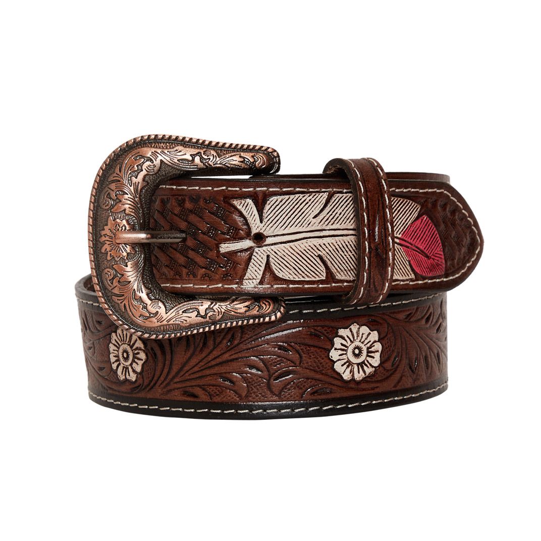 Pink Feather Hand Tooled Belt