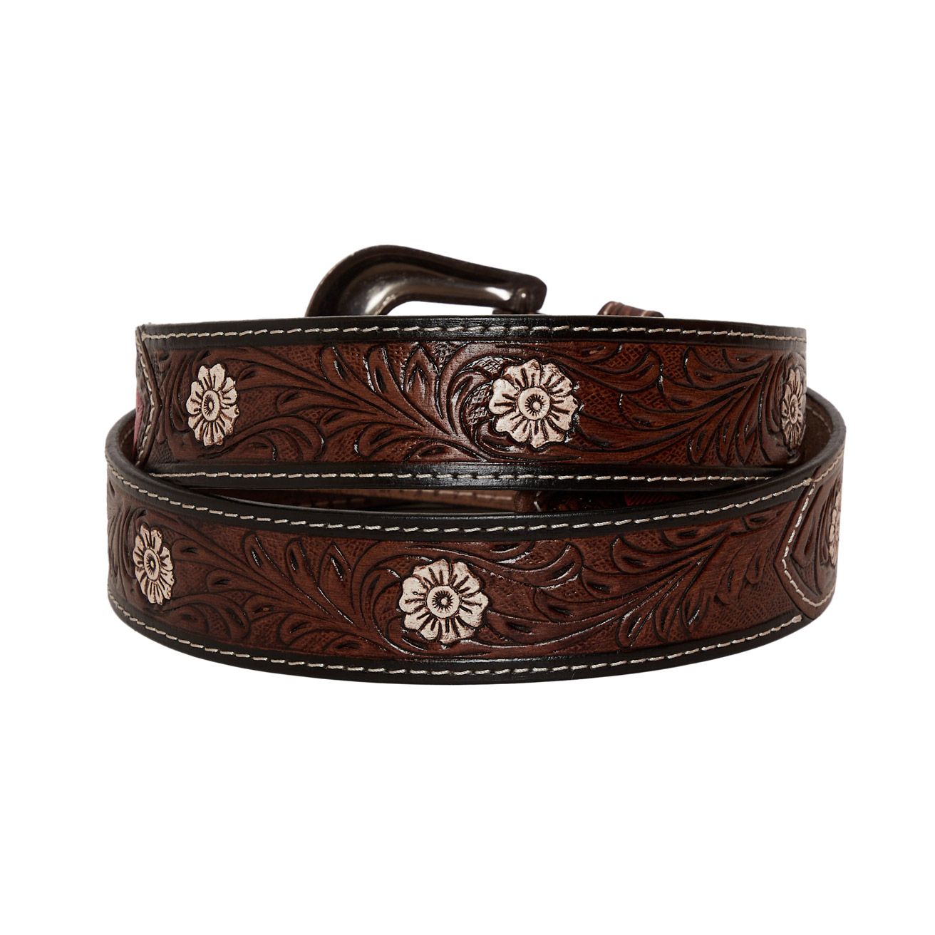 Pink Feather Hand Tooled Belt