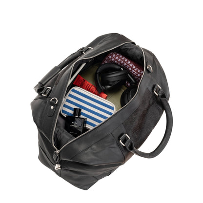 Sable Hair-On Duffle – Black Leather & Cowhide Weekender