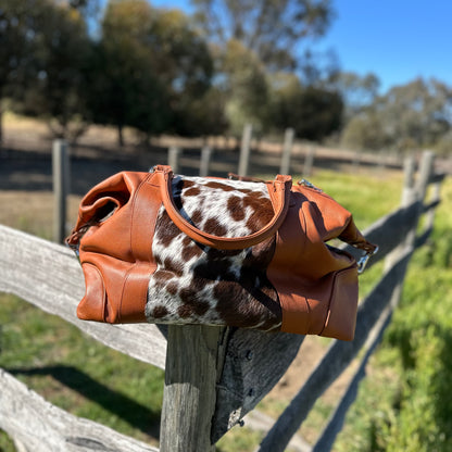 Outback Hair-On Duffle – Tan Leather & Cowhide Travel Bag