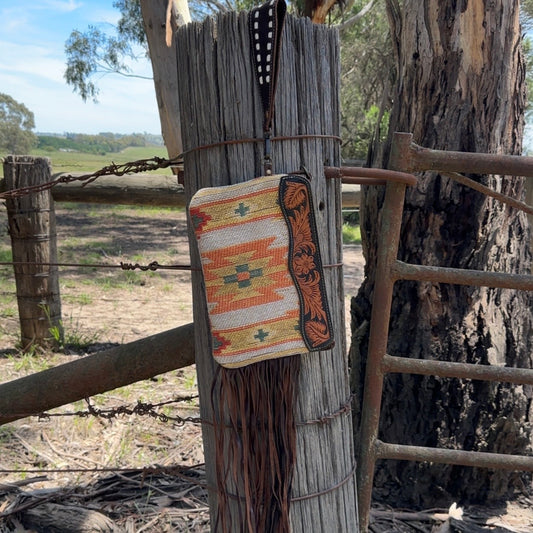 Yellow Hand Tooled Clutch Bag