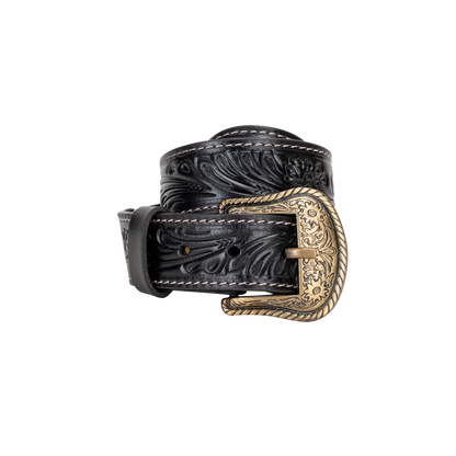 Embossed Leather Belt - Black
