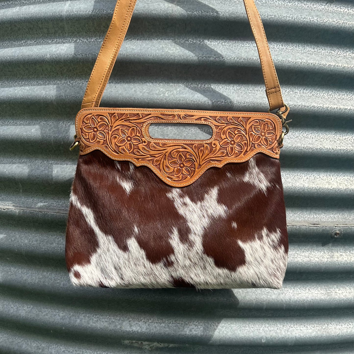 Bianca Large Tooled Leather & Cowhide Bag