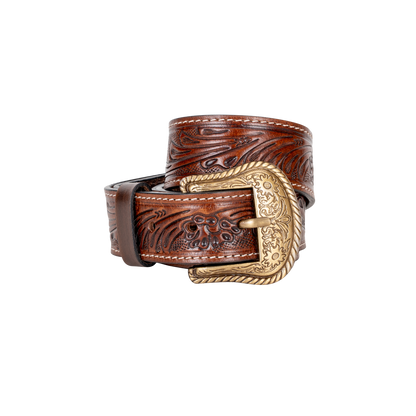 Embossed Leather Belt - Dark Brown