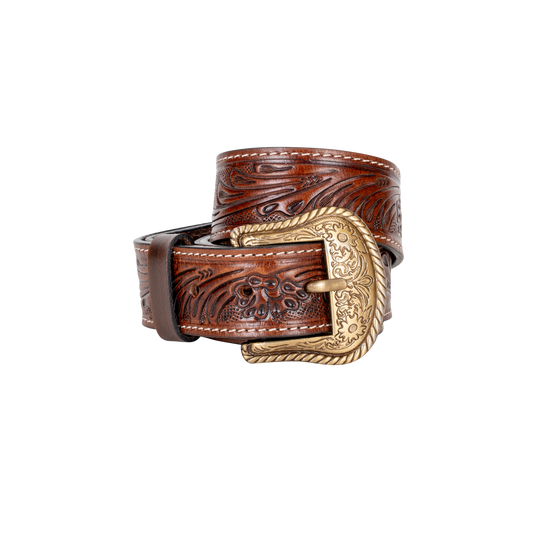 Embossed Leather Belt - Dark Brown