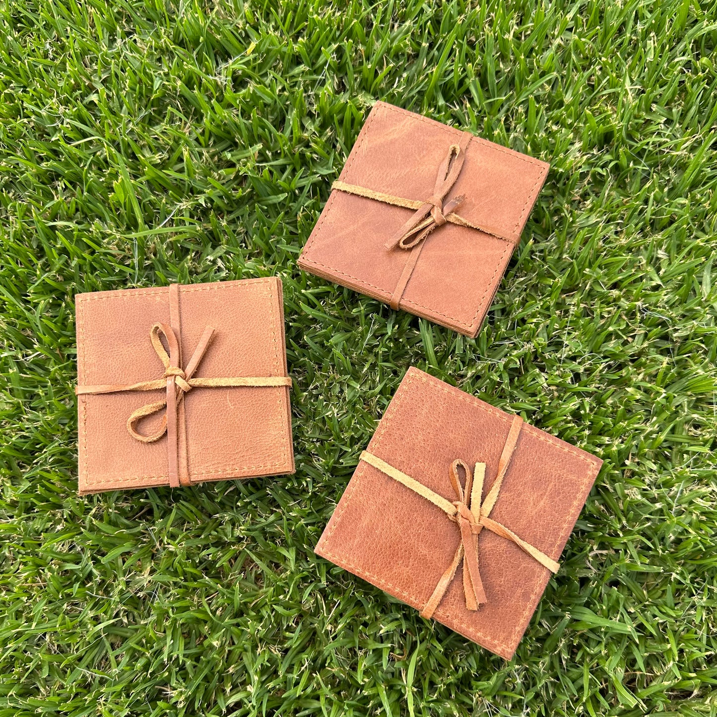 Tan Leather Coaster Set