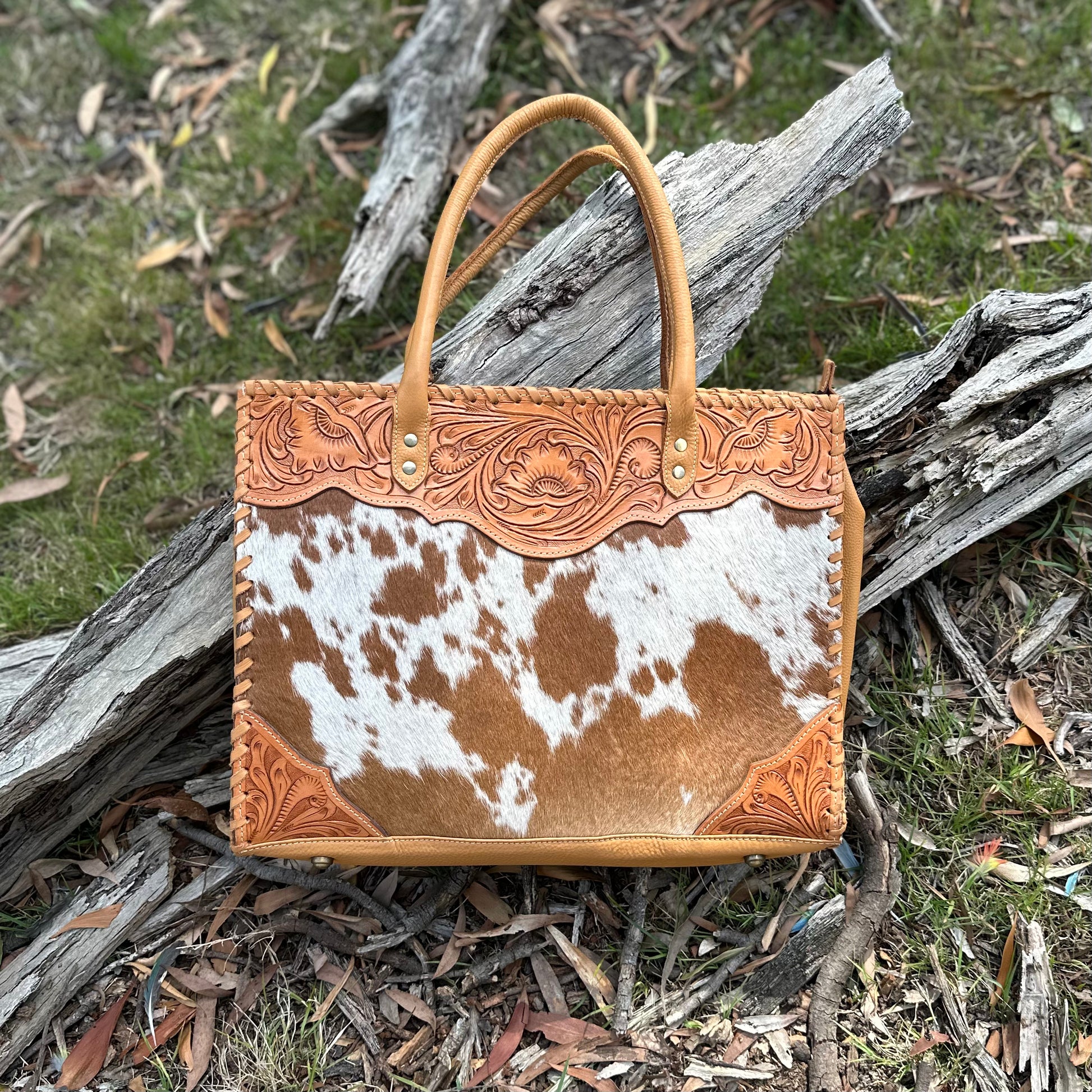 Tooled leather online tote