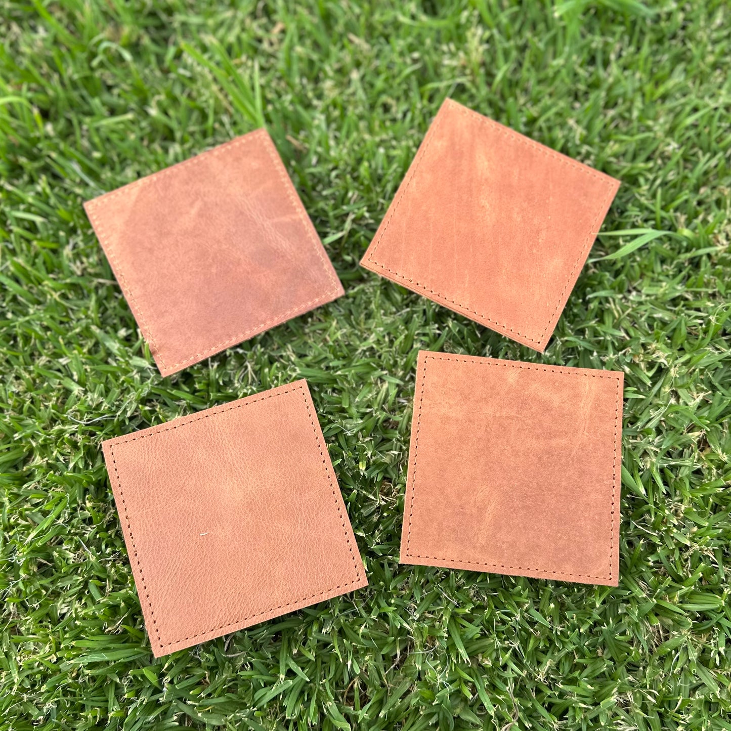 Tan Leather Coaster Set