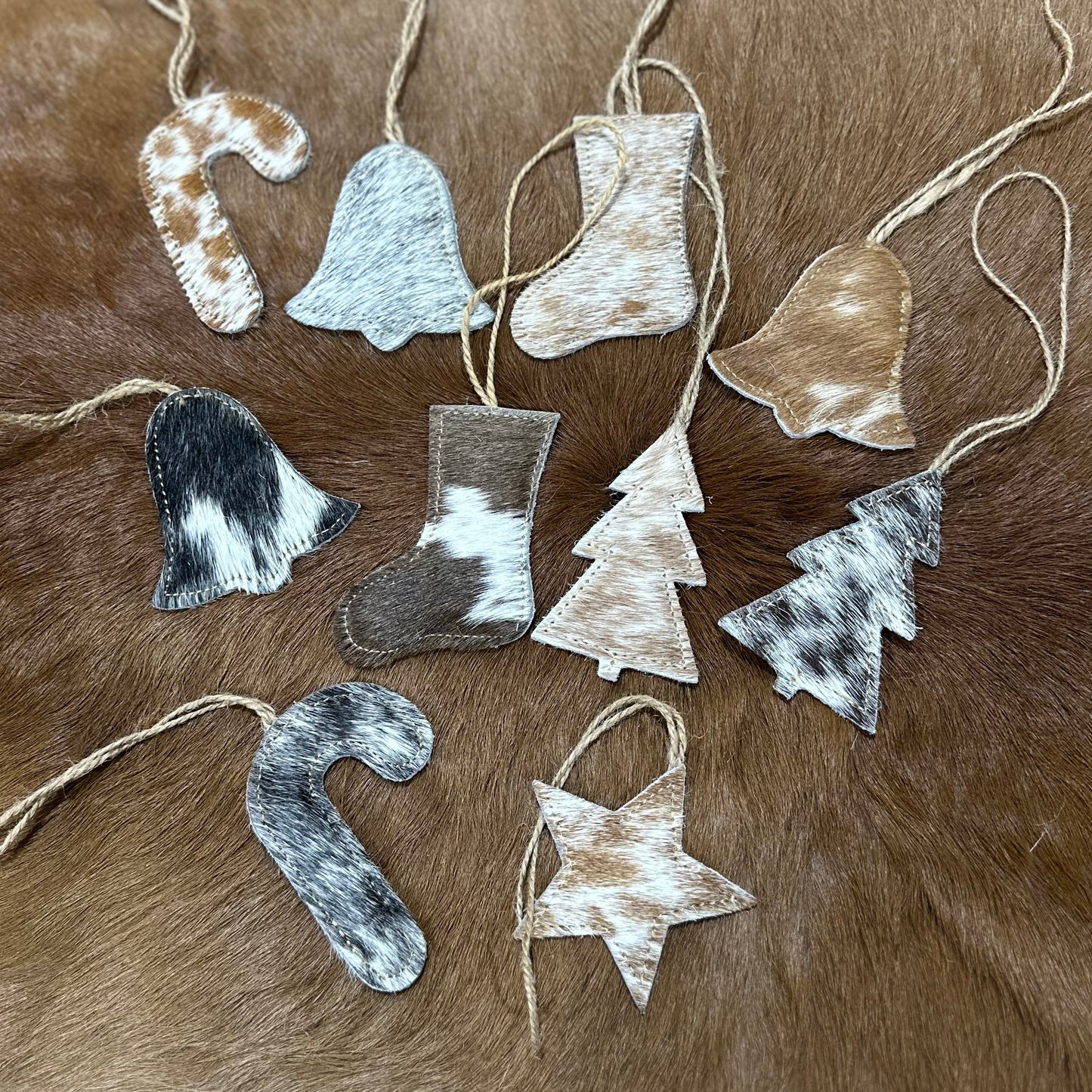 Cowhide Christmas Ornament Set