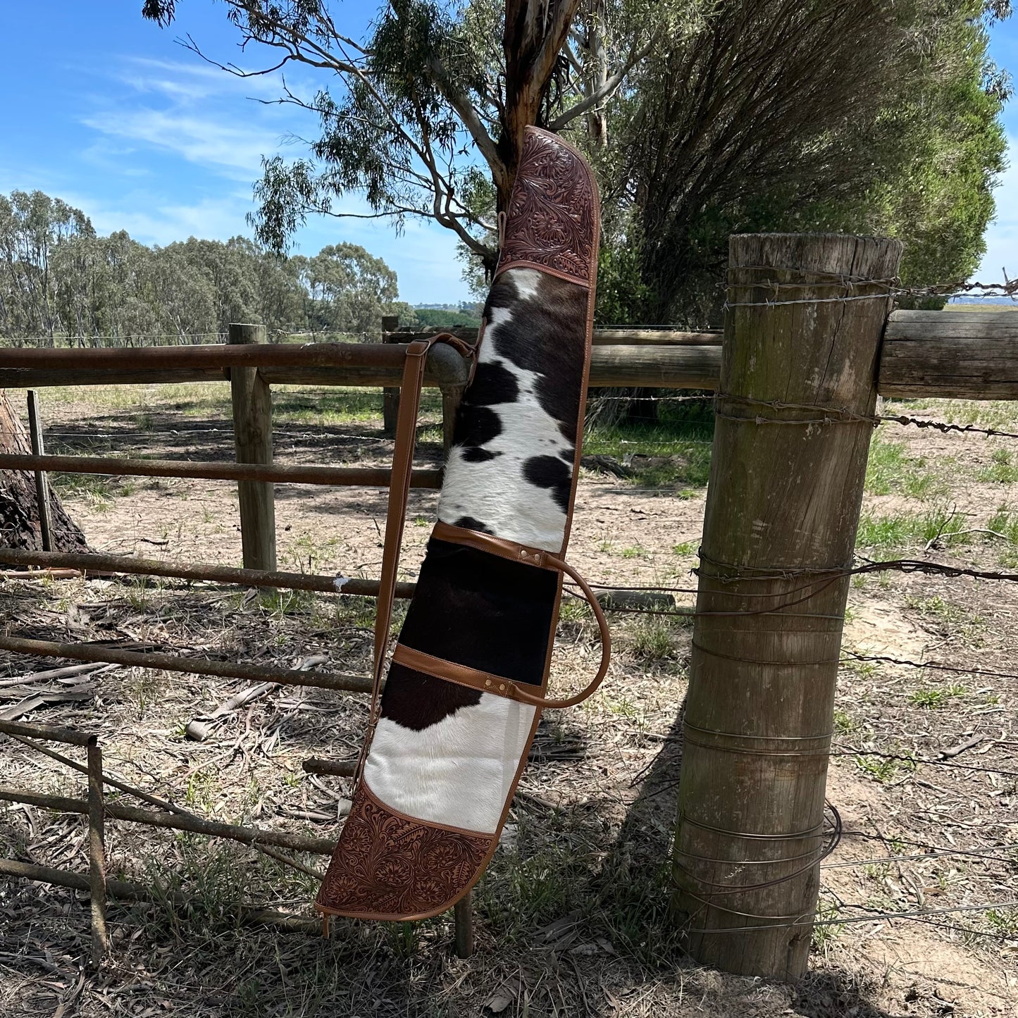 Cowhide Rifle Bag with Tooled Leather
