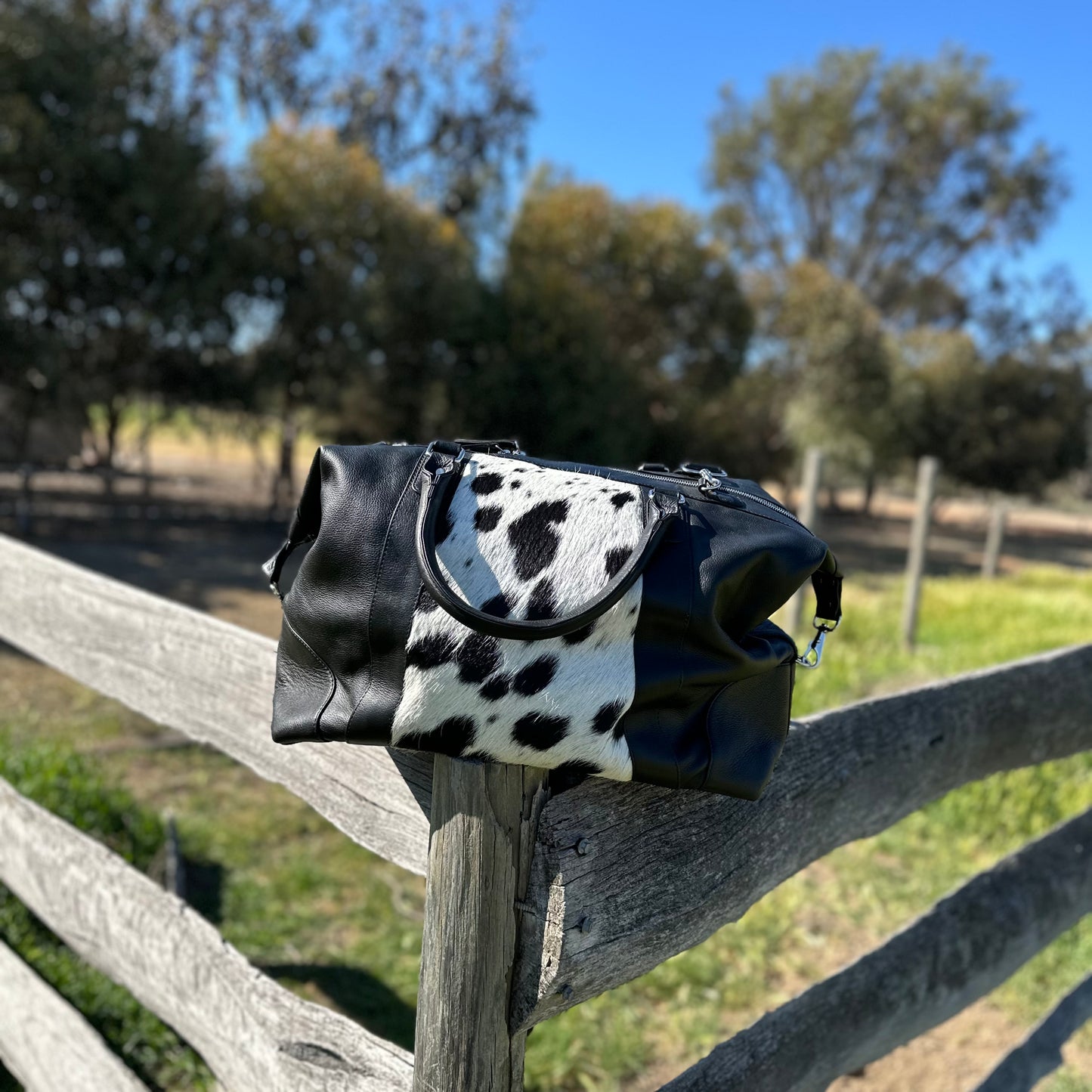 Sable Hair-On Duffle – Black Leather & Cowhide Weekender