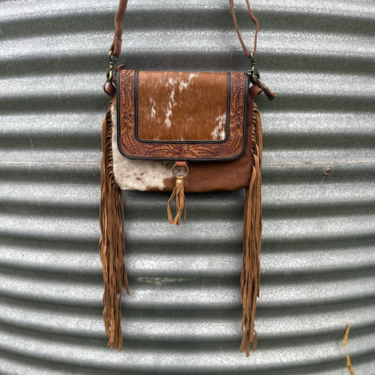 Rusty Hide & Fringe Bag