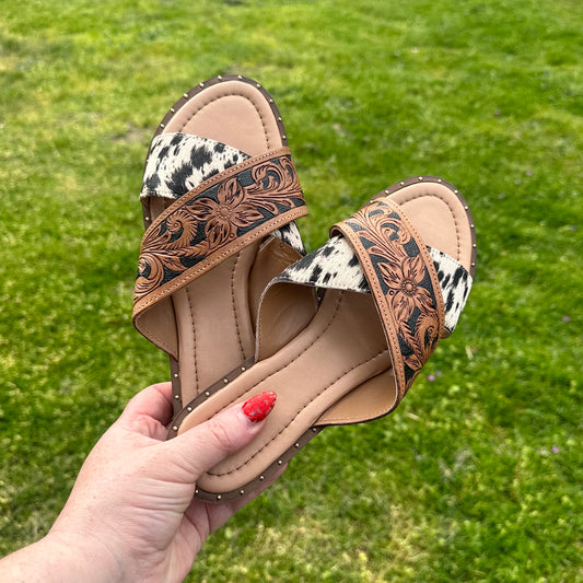 Jasmine Cowhide & Tooled Leather Sandals