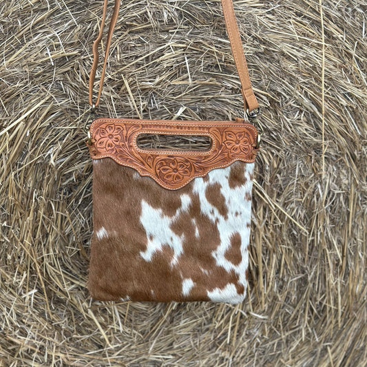 Tara Tooled Leather & Cowhide Bag