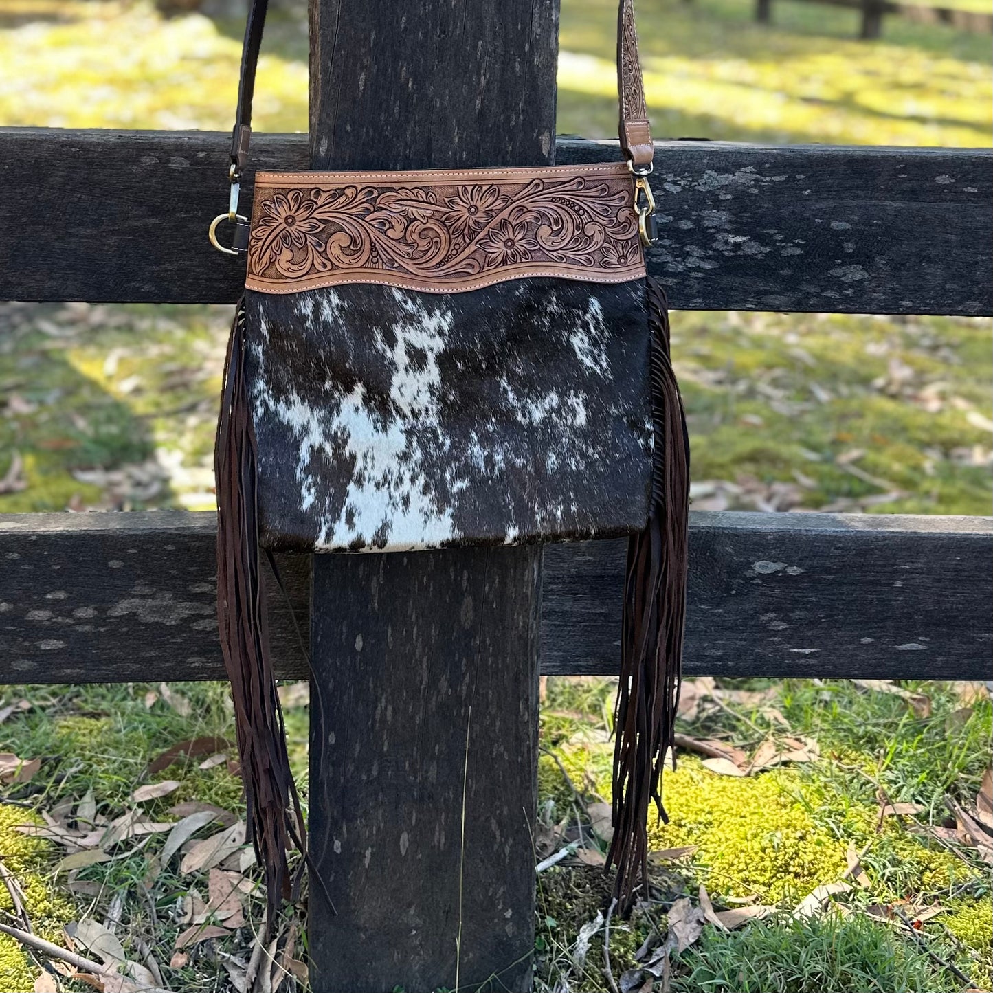 Penny -  Medium Tooled Leather Sling Cowhide Bag