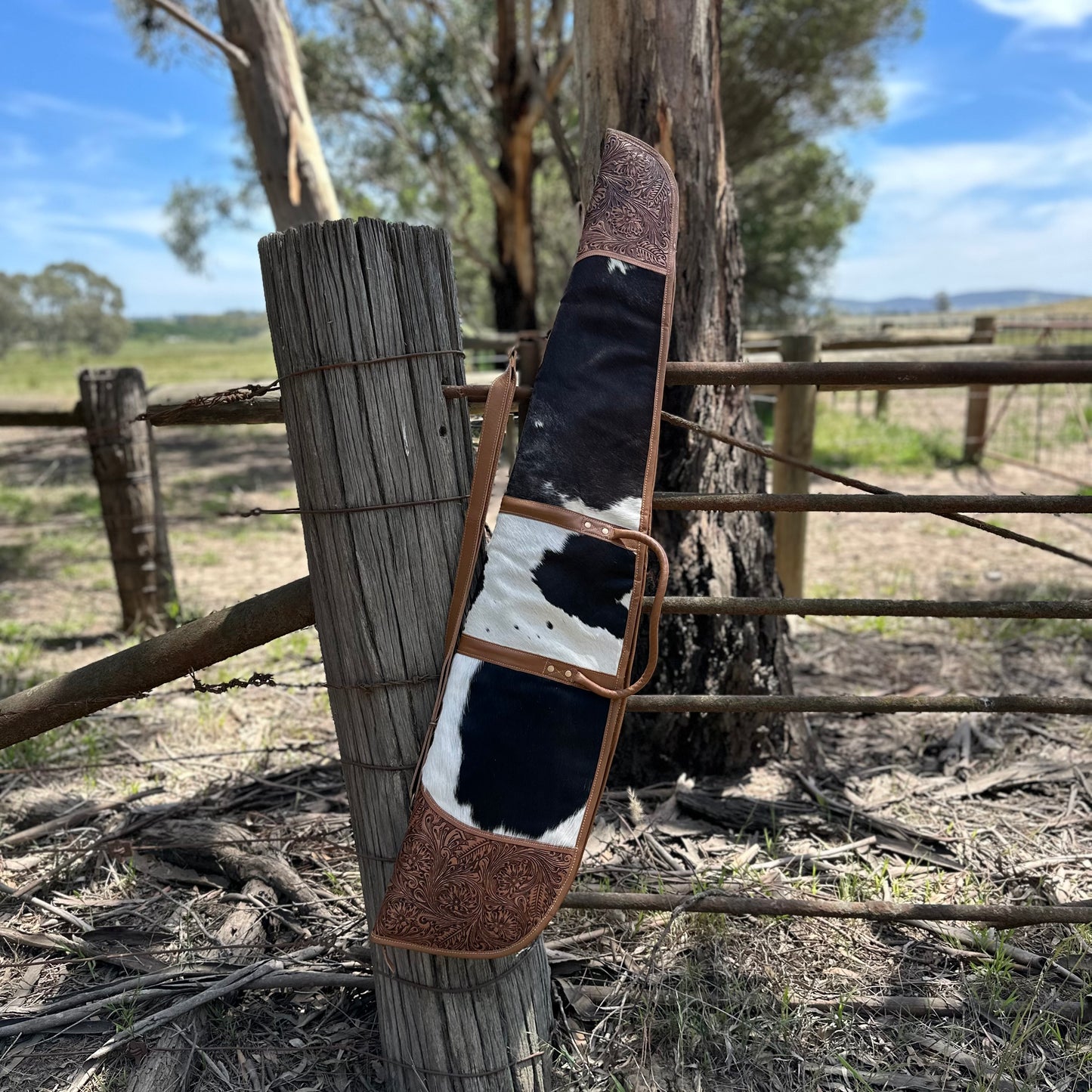 Cowhide Rifle Bag with Tooled Leather