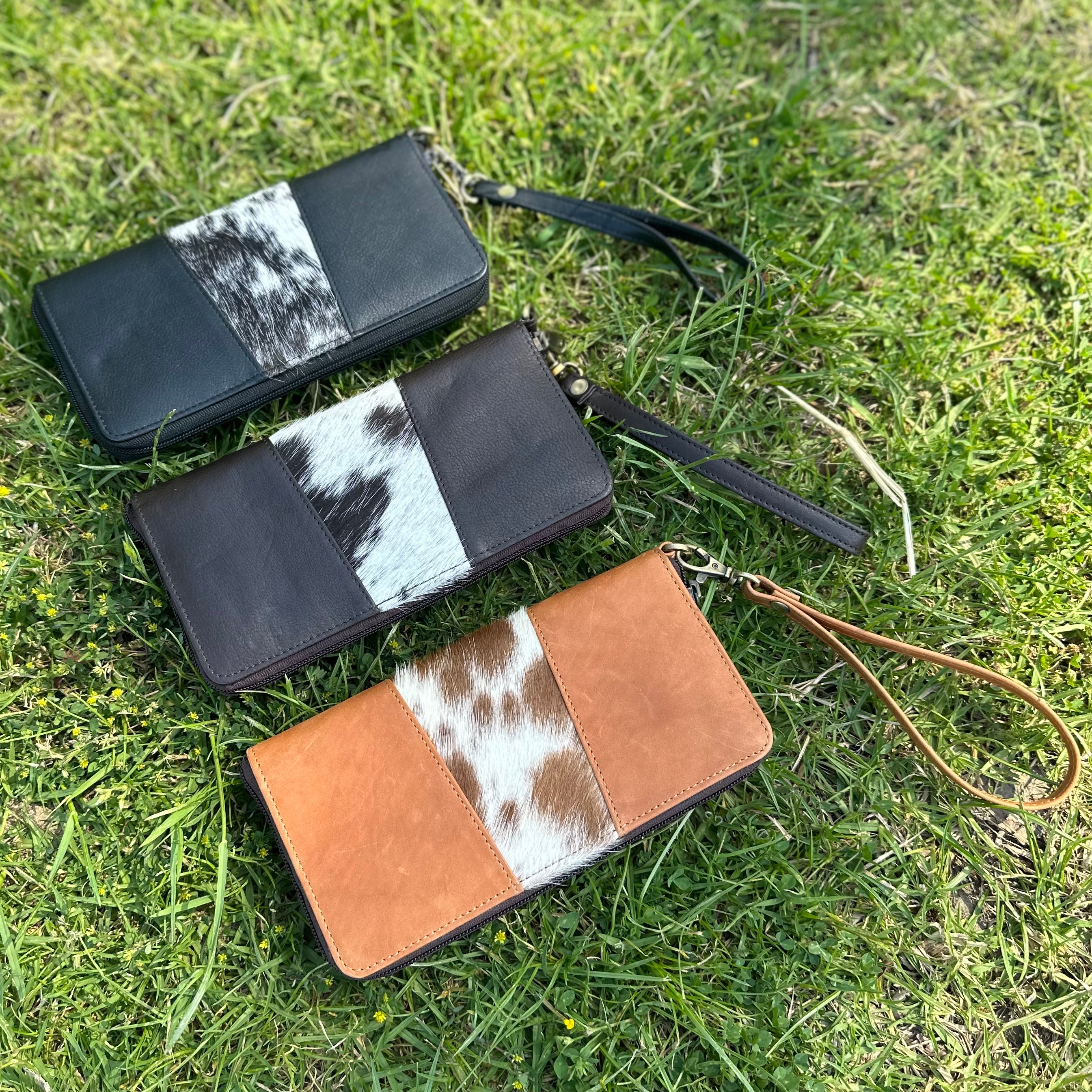 Cowhide wristlet online wallet