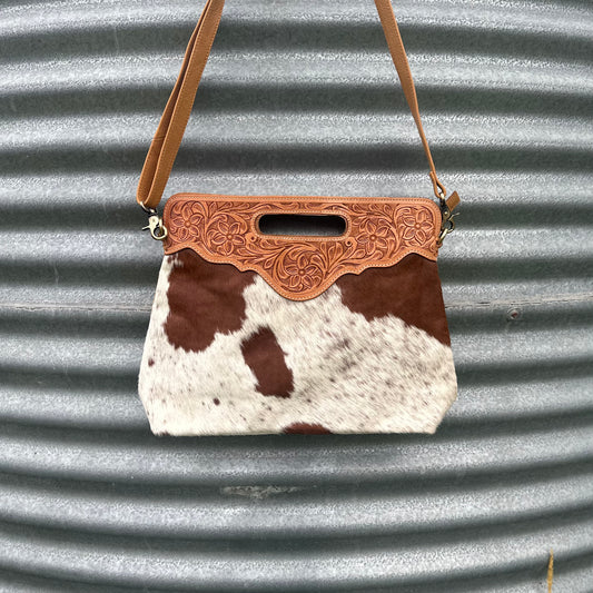 Bianca Large Tooled Leather & Cowhide Bag